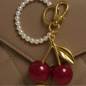 Red Cherry Key Charm with Pearls